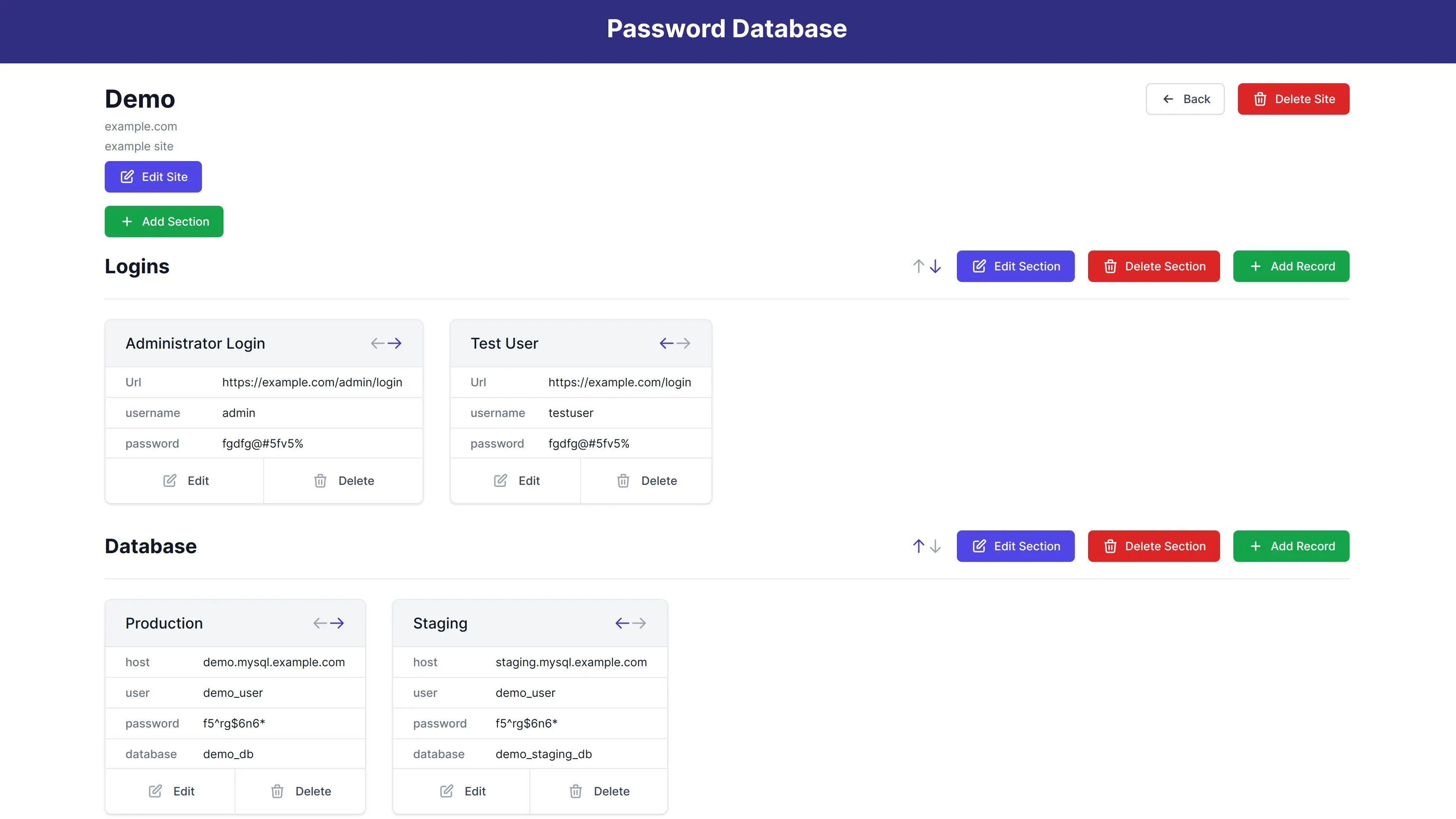 Website Password Database